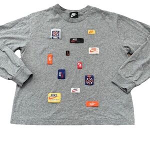 Nike Retro Logo Tag Icon Clash Womens Medium Gray Long Sleeve Tee T Shirt
